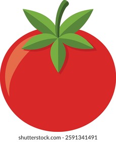 Fresh  tomato  with two leaf isolated on white backgroun  vector art illustration