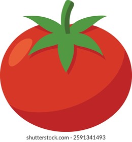 Fresh  tomato  with two leaf isolated on white backgroun  vector art illustration