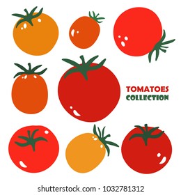 Fresh tomatoes, hand drawn collection. Background, vegetables vector. Colorful illustration with food. Decorative set, good for printing. Design backdrop, tomato