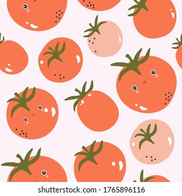 Fresh tomatoes, hand drawn seamless pattern. Overlapping background, vegetables vector. Colorful illustration with food. Decorative wallpaper, good for printing. Design backdrop, tomato