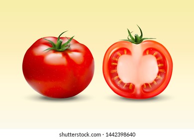 Fresh tomatoes on yellow background in 3d illustration