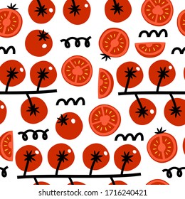 Fresh tomatoes vector seamless pattern. Overlapping background, wallpaper, good for printing.