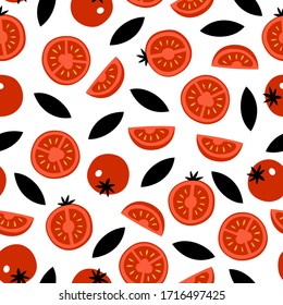 Fresh tomatoes vector seamless pattern. Overlapping background, wallpaper, good for printing.