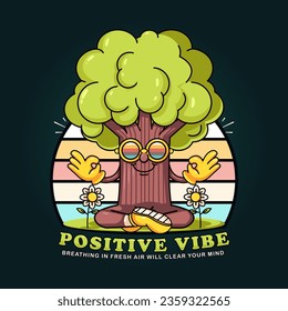 Fresh tree mascot cartoon in meditation. Perfect for logos, mascots, t-shirts, stickers and posters