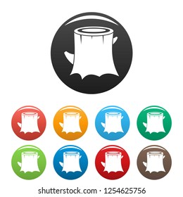 Fresh tree stump icons set 9 color vector isolated on white for any design