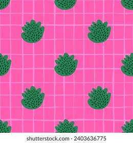 Fresh and trendy seamless design featuring succulents and floral elements, ideal for fashion prints and decorative backgrounds in vibrant colors.