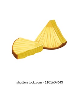 Fresh triangle slices of pineapple with peel. Sweet and tasty tropical fruit. Flat vector element for product packaging or poster