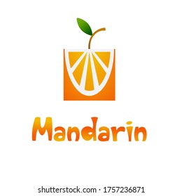 Fresh tropical citrus fruit in a flat stylized with a gradient. Hand draw lettering Mandarin. Tangerine for making fresh drinks. Square cutaway fruits on a white background. 