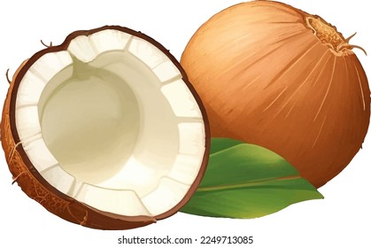 Fresh Tropical Coconut Detailed Beautiful Hand Drawn Vector Illustration