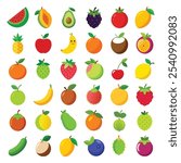 Fresh Tropical and Exotic Fruit Clipart is a vibrant and eye-catching collection of high quality vector icons featuring a variety of tropical and exotic fruits. 