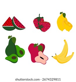 Fresh Tropical Fruit Vector Set