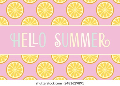 Fresh, tropical fruits, citrus, lemon. Seamless fruit background for banners, printing on fabric, labels, printing on T shirts. Children s drawing in cartoon style on a blue background