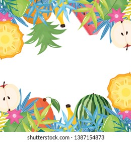 fresh tropical fruits with floral decoration