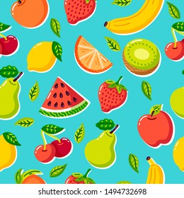 Fresh tropical fruits seamless pattern background