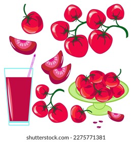 Fresh tropical fruits.A variety of fresh fruits and juices. Vector illustration of the vegetarian menu.