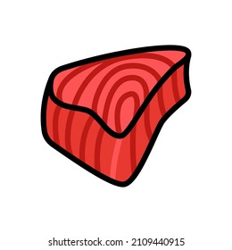 Fresh tuna color illustration in trendy style. Fish steak flat icon isolated on white background.