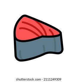 Fresh tuna color illustration in trendy style. Fish steak flat icon isolated on white background.