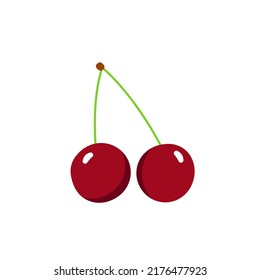 Fresh two cherry fruits vector color icon. EPS 10. Sweet berry illustration. Vegetarian menu. Vegan, healthy food. Can be used for topics like freshness, detox, nutrition, restaurant, market.