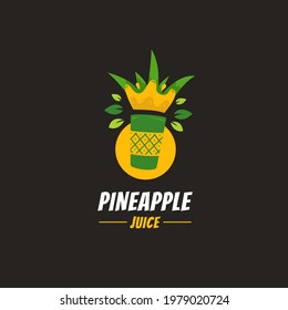 Fresh unique pineapple ananas smoothie juice logo in cultural ethnic style icon