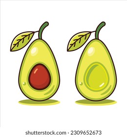 Fresh vector avocado illustration on white background. Food for a health diet. Bright green whole or cut fresh avocado. Fresh vegetables for health diet.