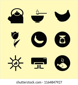 fresh vector icons set. with tulip, air conditioner, banana and teapot in set