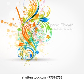 Fresh vector illustration with grunge elements. Floral ornament for summer design with flowers. eps 10