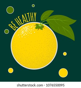 Fresh Vector Illustration with Lemon Fruit in Hipster Style. Ripe Juicy Citrus Fruit. Stylized Isolated Lemon with Green Petals for Card, Invitation, Flyer, Design, Brochure, Marketing, Advertising.