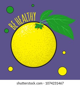 Fresh Vector Illustration with Lemon in Hipster Style. Ripe Juicy Citrus Fruit. Stylized Isolated Lemon with Green Petals for Card, Invitation, Flyer, Design, Brochure, Marketing, Advertising.
