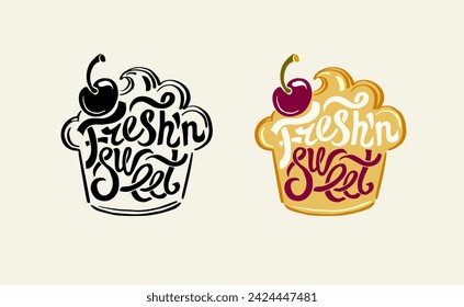 Logo vector fresco para una pastelería. Etiqueta para bebidas, cócteles, zumos y cócteles frescos, icono y elemento de diseño.