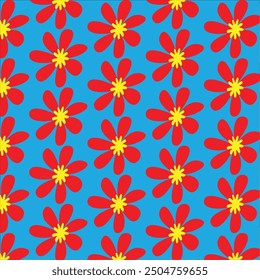 Fresh vector pattern featuring seamless 5-petal flowers in red and yellow. Ideal for backgrounds, textiles, and vibrant designs.