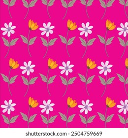 Fresh vector pattern featuring seamless 5-petal flowers in red and yellow. Ideal for backgrounds, textiles, and vibrant designs.