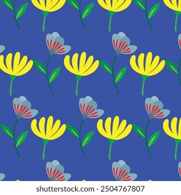 Fresh vector pattern featuring seamless multiple flower blooms with petals on branches and leaves. Ideal for backgrounds, textiles, and nature-inspired designs.