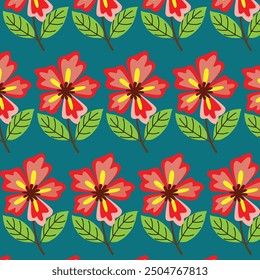 Fresh vector pattern featuring seamless multiple flower blooms with petals on branches and leaves. Ideal for backgrounds, textiles, and nature-inspired designs.