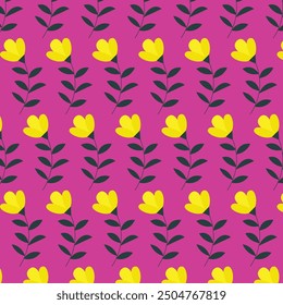 Fresh vector pattern featuring seamless multiple flower blooms with petals on branches and leaves. Ideal for backgrounds, textiles, and nature-inspired designs.