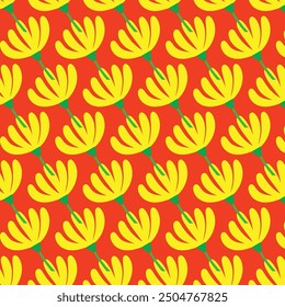 Fresh vector pattern featuring seamless multiple flower blooms with petals on branches and leaves. Ideal for backgrounds, textiles, and nature-inspired designs.