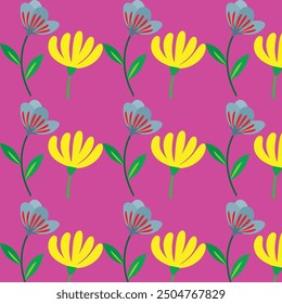 Fresh vector pattern featuring seamless multiple flower blooms with petals on branches and leaves. Ideal for backgrounds, textiles, and nature-inspired designs.