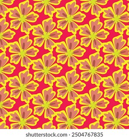 Fresh vector pattern featuring seamless multiple flower blooms with petals on branches and leaves. Ideal for backgrounds, textiles, and nature-inspired designs.