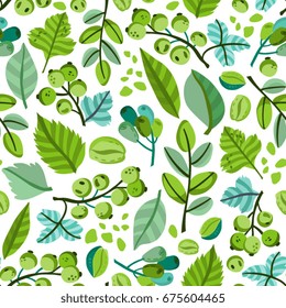 Fresh vector seamless pattern of green leaves.