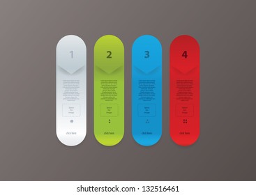 Fresh vector template. Four labels with space for your text. Four choices. Modern design. Website elements. Sizable, editable. Can be use as presentation.