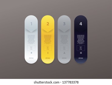 Fresh vector template. Four labels with space for your text. Four choices. Modern design. Website elements. Sizable, editable. Can be use as presentation.