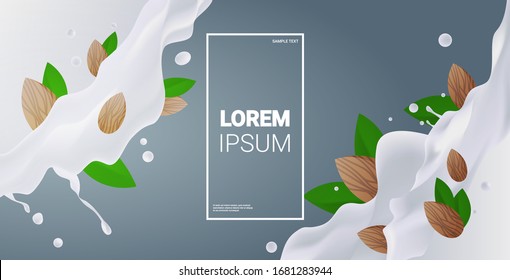 fresh vegan almond plant based milk splash organic dairy free natural raw vegan milk realistic splashes horizontal copy space vector illustration