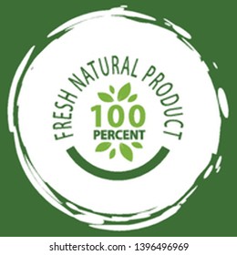 Fresh vegan food label, green poster natural and herbal product, 100 percent organic, healthy product, set of emblem, market sticker vector. Menu logo on white abstract watercolor lable