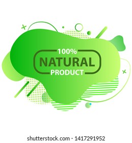 Fresh Vegan Food Label, Green Poster Natural And Herbal Product, 100 Percent Organic, Healthy Product, Set Of Emblem, Market Sticker Vector. Menu Logo On Green Abstract Watercolor Lable