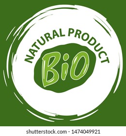 Fresh vegan food label, green poster natural and herbal product, 100 percent organic, healthy product, set of emblem, market sticker vector. Menu logo on white abstract watercolor lable