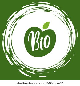 Fresh vegan food label, green poster natural and herbal product, 100 percent organic, healthy product, set of emblem, market sticker vector. Menu logo on white abstract watercolor lable