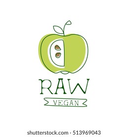 Fresh Vegan Food Promotional Sign With Green Apple For Vegetarian, Vegan And Raw Food Diet Menu