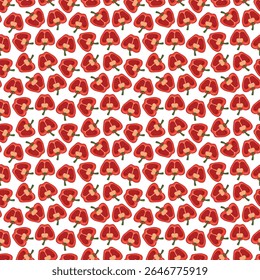 Fresh vegetable bell peppers background. Seamless red pepper pattern with slices