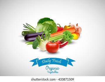 Fresh Vegetable with blue ribbon on a white background.vector