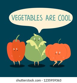 Fresh vegetable cartoon characters set vector