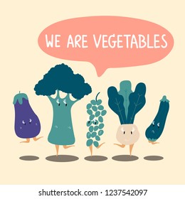 Fresh vegetable cartoon characters set vector